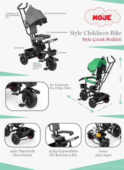 Moje Style 3 Tekerlekli Çocuk Bisikleti Gri