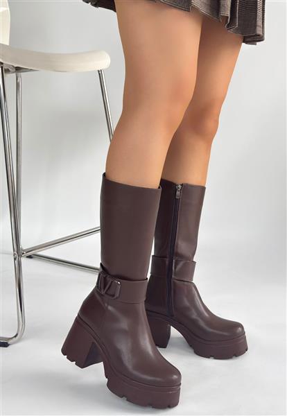 Moki Kahverengi Cilt Topuklu Çizme