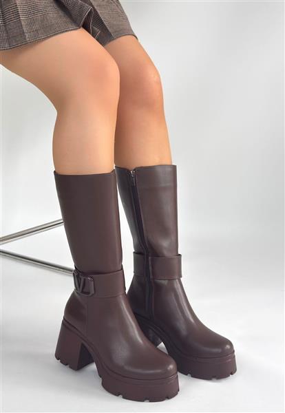 Moki Kahverengi Cilt Topuklu Çizme