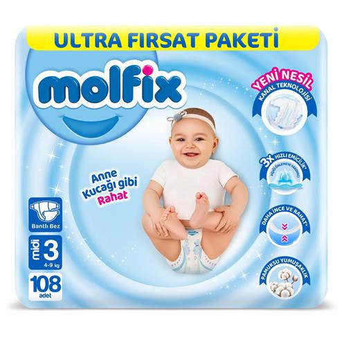 Molfix Bebek Bezi Ultra Fırsat Paketi 3 Beden 4-9 Kg 108 Adet