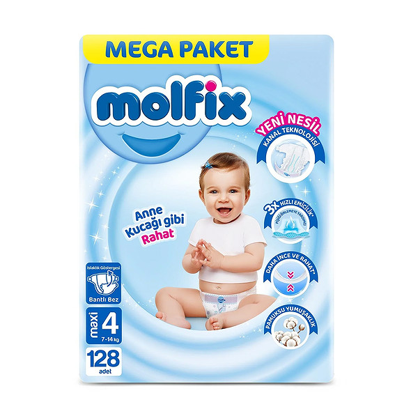 Molfix Mega Paket Bebek Bezi 4 Beden 7-14 Kg 128 Adet