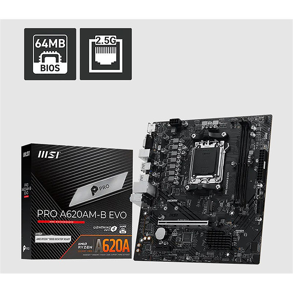 Msı Pro A620AM-B Evo Ddr5 6800MT/S 1Xhdmı 1Xvga 1XM.2 Usb Matx AM5 (Amd AM5 9000/8000/7000 Seri İle Uyumlu)
