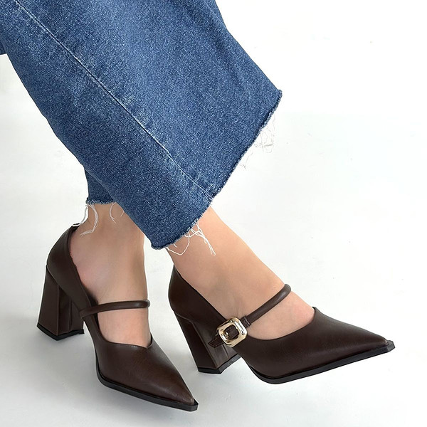 Nıvra Kahverengi Cilt Topuklu Ayakkabı