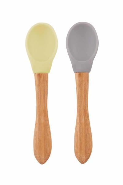 Oioi Bambu Saplı Silikon Mama Kaşığı 2Li Mellow Yellow / Powder Grey