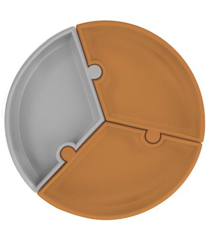 Oioi Puzzle Vakum Tabanlı Silikon Tabak Woody Brown / Powder Grey