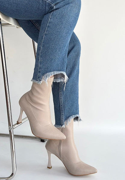 Orjen Bej Cilt Streç Topuklu Bot