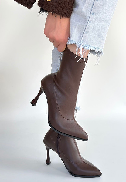 Orjen Kahverengi Cilt Streç Topuklu Bot