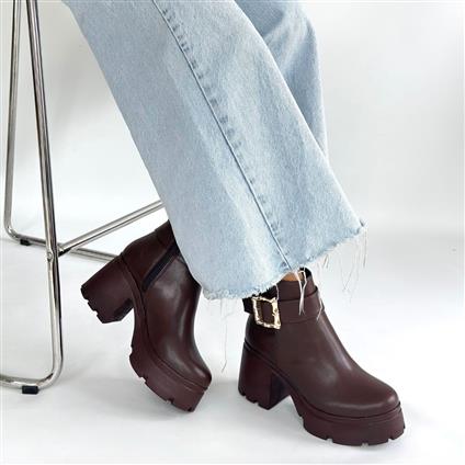 Pinma Kahverengi Cilt Topuklu Bot