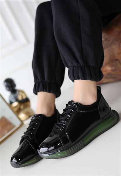 Piona Siyah Rugan Yeşil Tabanlı Spor Ayakkabı