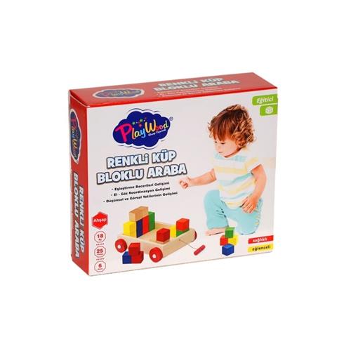 Playwood Ahşap Renkli Küp Bloklu Araba 312