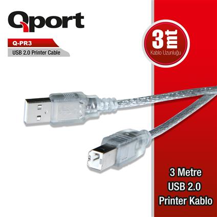 Qport Q-PR3 Usb 2.0 3M Prınter Kablosu