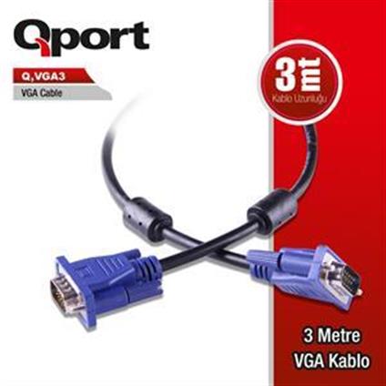 Qport Q-Vga3 15Pın Fıltrelı 3MT Vga Kablo