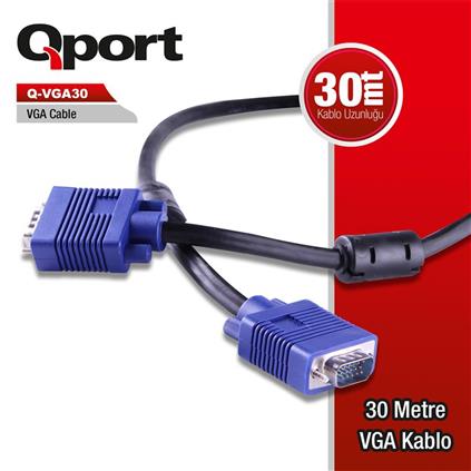 Qport Q-Vga30 15Pın Fıtrelı 30MT Vga Kablo