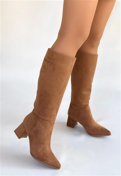 Roksa Taba Süet Topuklu Çizme