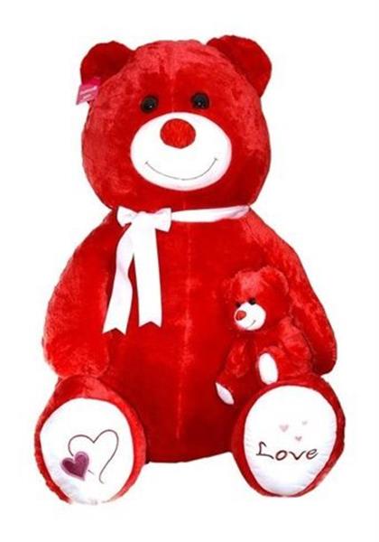 1085KR Yavrulu Ayı 95CM Kırmızı