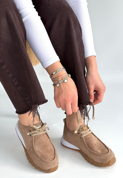 Sier Bej Süet Bağcıklı Spor Ayakkabı