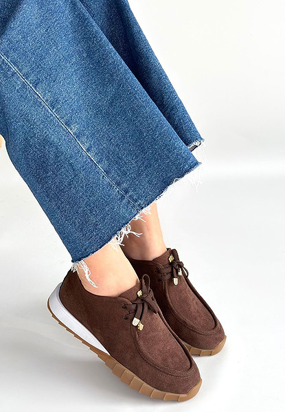Sier Kahverengi Süet Bağcıklı Spor Ayakkabı