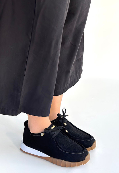Sier Siyah Süet Bağcıklı Spor Ayakkabı