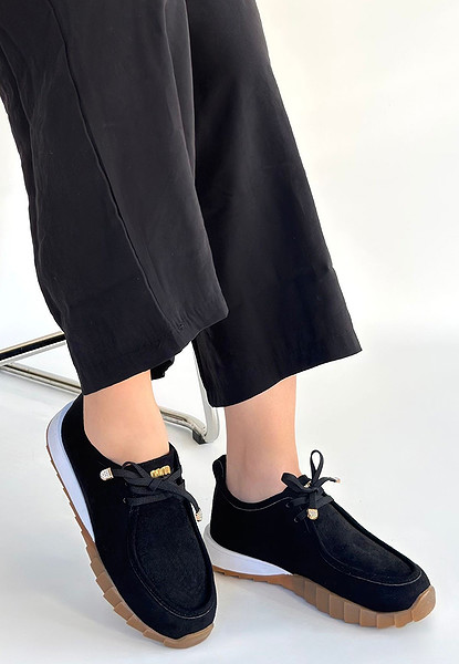 Sier Siyah Süet Bağcıklı Spor Ayakkabı