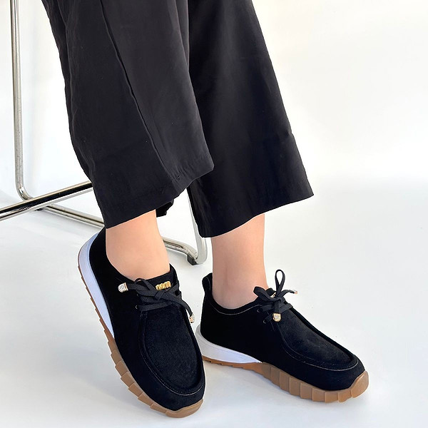 Sier Siyah Süet Bağcıklı Spor Ayakkabı