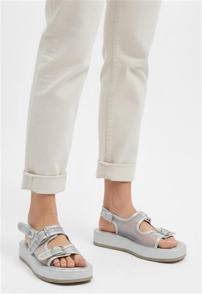 Sinna Gümüş Cilt Tül Detaylı Sandalet