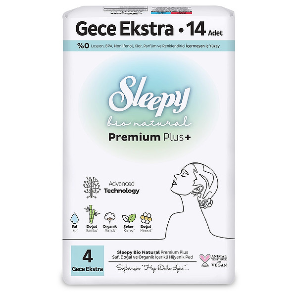 Sleepy Bio Natural Premium Plus Gece Ekstra Ped 14 Adet