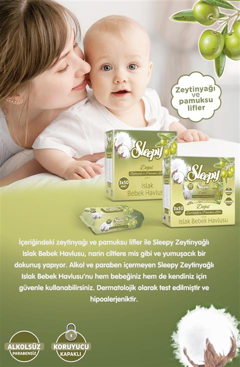 Sleepy Doğal Zeytinyağlı Islak Havlu Mendil 90 Adet