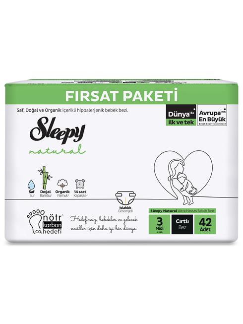 Sleepy Natural Bebek Bezi Fırsat Paketi 3 Beden 4-9 Kg 42 Adet