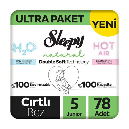 Sleepy Natural Double Soft Bebek Bezi Ultra Paket 5 Beden 78 Adet