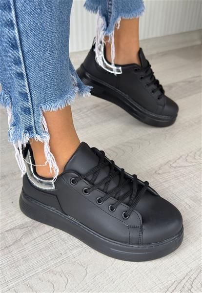Sofio Siyah Cilt Bağcıklı Spor Ayakkabı