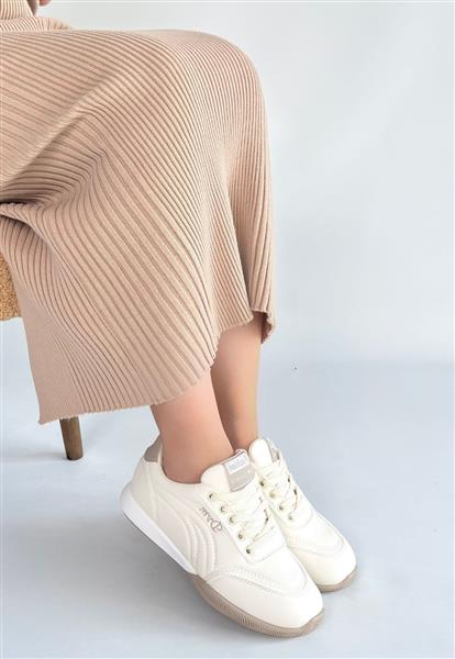 Tawen Bej Cilt Bağcıklı Spor Ayakkabı