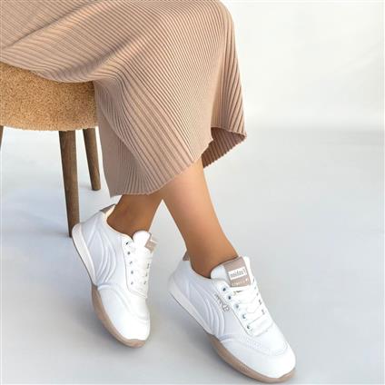 Tawen Beyaz Cilt Bağcıklı Spor Ayakkabı