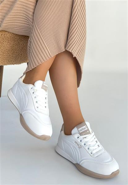 Tawen Beyaz Cilt Bağcıklı Spor Ayakkabı