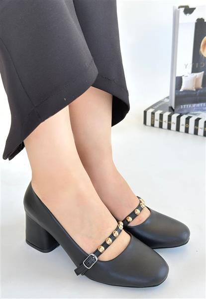 Tino Siyah Cilt Topuklu Ayakkabı