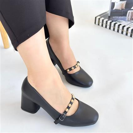 Tino Siyah Cilt Topuklu Ayakkabı