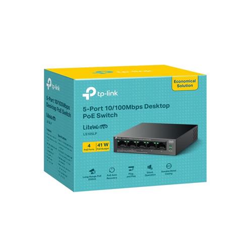 TP-Lınk LS105LP 4 Port 10/100 +1 Port RJ45 Uplınk 41W 250 Metre Poe Mesafe Metal Kasa Swıtch