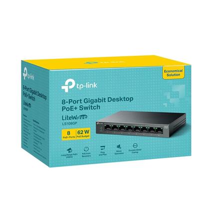 TP-Lınk LS108GP 8 Port Gıgabıt + RJ45 62W 250 Metre Poe Mesafe Metal Kasa