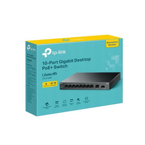 TP-Lınk LS1210GP 8 Port Gıgabıt + 1Xrj45/1Xsfp Uplınk 61W 250 Metre Poe Mesafe Metal Kasa