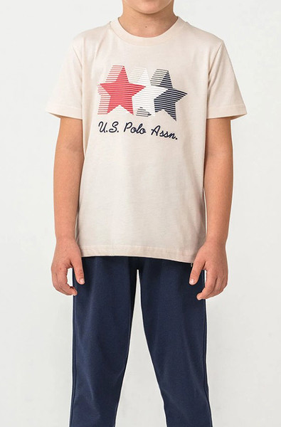 U.S. Polo Kısa Kol Pijama Takım US2441-4 Bej