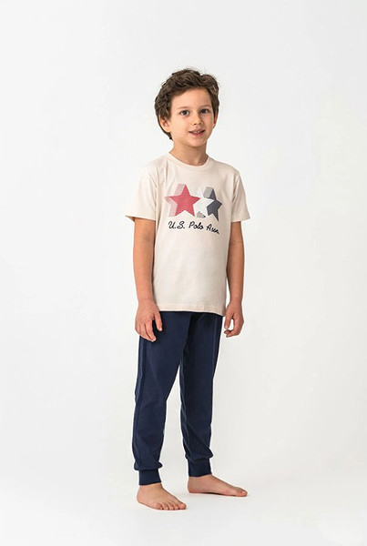 U.S. Polo Kısa Kol Pijama Takım US2441-4 Bej