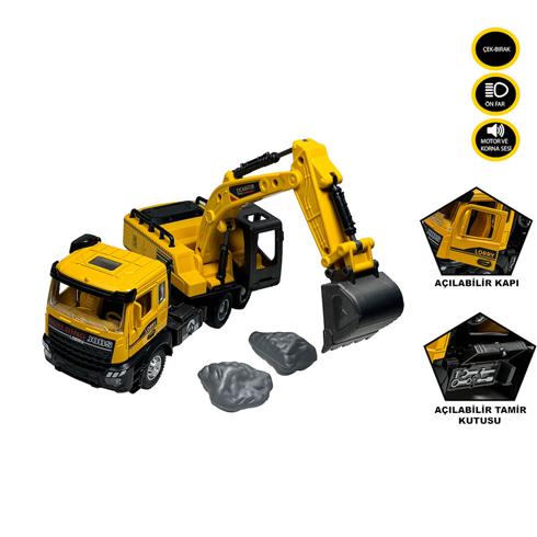 AA992-01AB Çek Bırak Işıklı Ve Sesli 1:28 Kamyon Ekskavatör / Beton Mikseri
