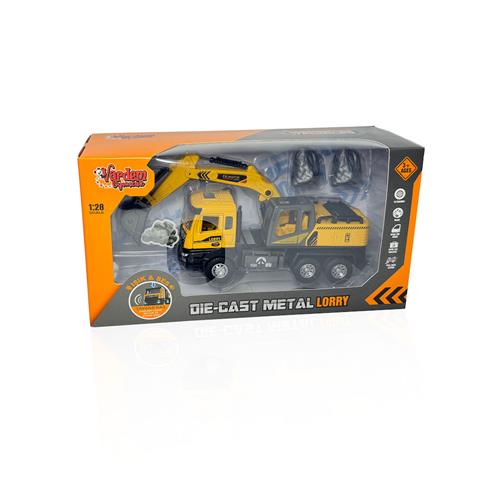 AA992-01AB Çek Bırak Işıklı Ve Sesli 1:28 Kamyon Ekskavatör / Beton Mikseri