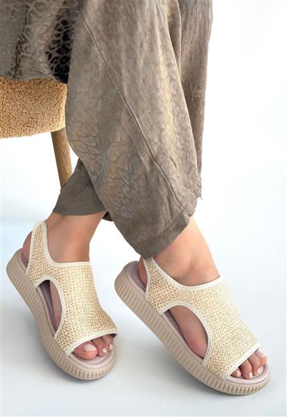 Wayi Bej Hasır Cilt Sandalet