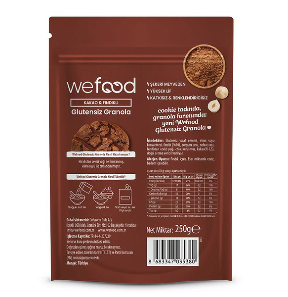 Wefood Kakao Ve Fındık Granola 250 Gr