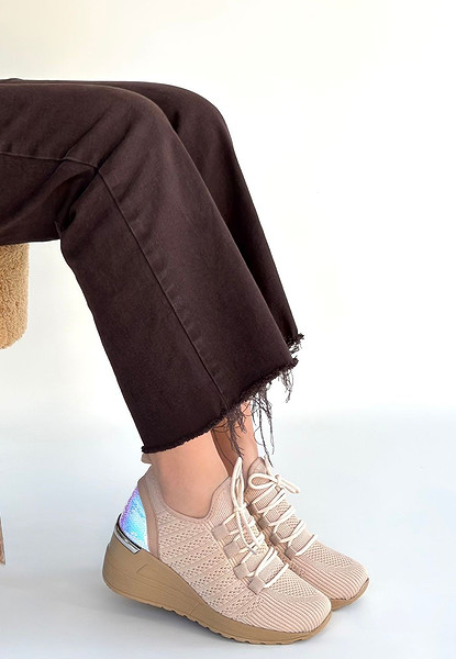 Weor Bej Triko Bağcıklı Spor Ayakkabı