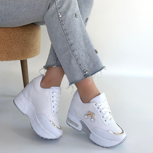 Wody Beyaz Cilt Simli Bağcıklı Spor Ayakkabı