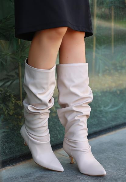 Zelya Bej Cilt Topuklu Çizme