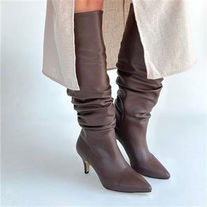 Zelya Kahverengi Cilt Topuklu Çizme