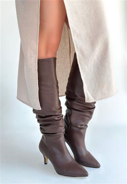 Zelya Kahverengi Cilt Topuklu Çizme