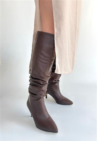 Zelya Kahverengi Cilt Topuklu Çizme